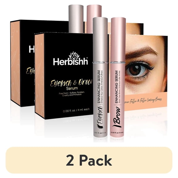 (2 pack) Herbishh Eyelash & Eyebrow Enhancing Serum Combo – Complete Eye Care Growth Formula for Fuller Lashes & Brows, Safe for Lash Extensions, Growth Serum, Fragrance-Free, 0.135 fl. oz each