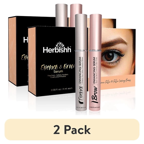 (2 pack) Herbishh Eyelash & Eyebrow Enhancing Serum Combo – Complete Eye Care Growth Formula for Fuller Lashes & Brows, Safe for Lash Extensions, Growth Serum, Fragrance-Free, 0.135 fl. oz each