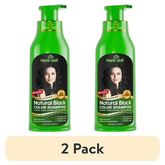 (2 pack) Herbishh Hair Color Shampoo For Gray Hair – Black Hair Dye Shampoo 3 In 1 | Ammonia-Free 500ml + Color Stain Remover | Hair Color Shampoo For Men & Women