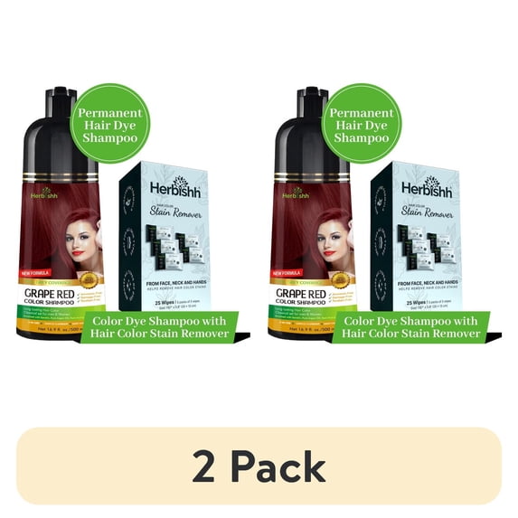 (2 pack) Herbishh Hair Color Shampoo For Gray Hair – Grape Red Hair Dye Shampoo 3 In 1 | Ammonia-Free 500ml + Color Stain Remover | Hair Color Shampoo For Men & Women
