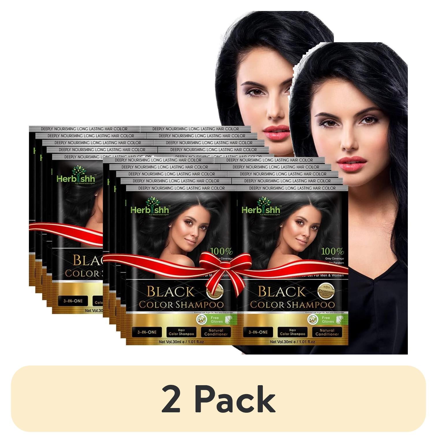 (2 pack) Herbishh Hair Color Shampoo for Gray Hair, Men & Women, Travel Size, 10+1 Pack (Black 30 ml)