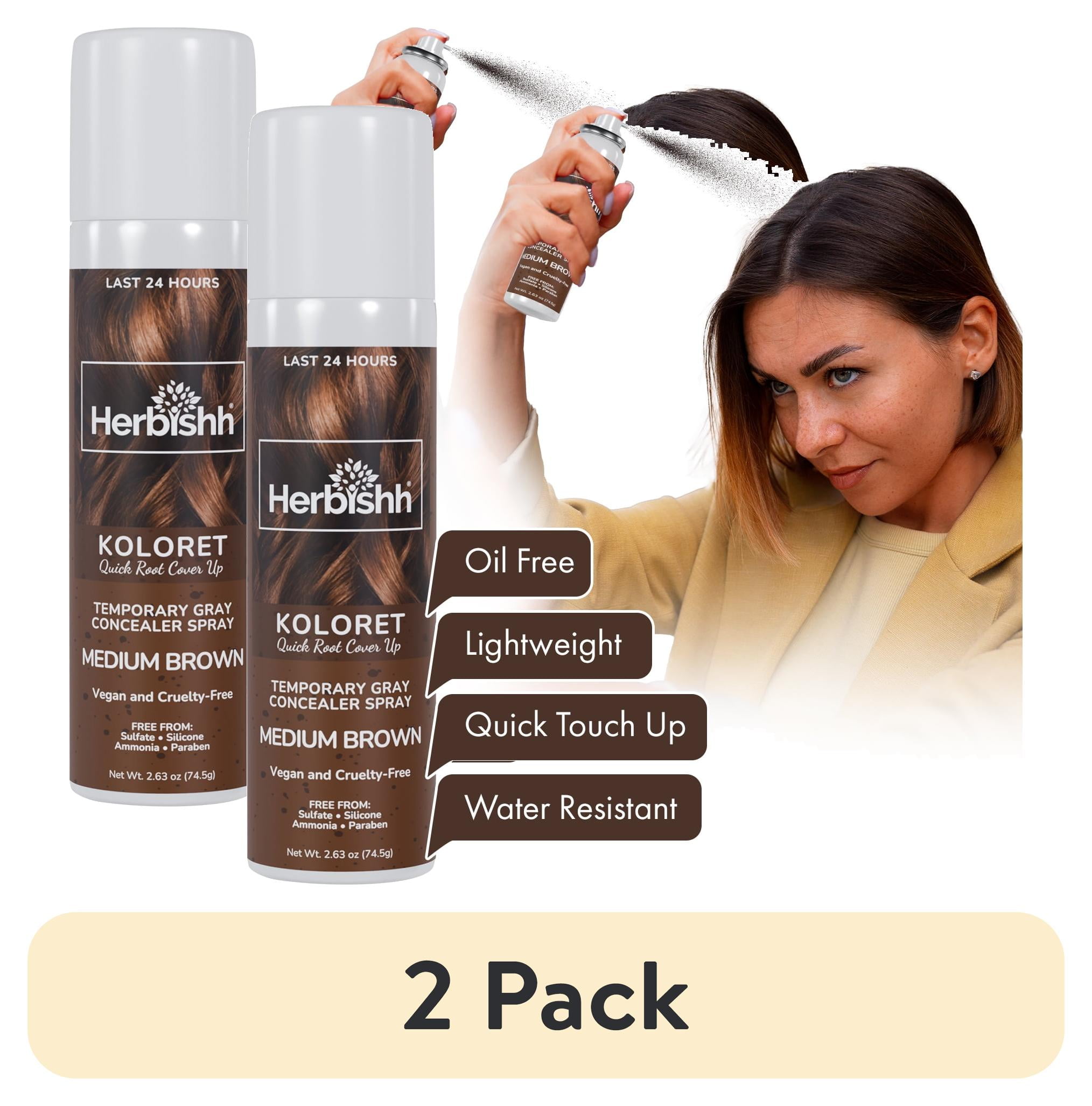 (2 pack) Herbishh Koloret Quick Root Touch Up Hair Color Spray Medium Brown (74.5g), Instant Gray & Medium Brown Root Cover Up, Temporary Hair Color Spray, Lightweight Non-Sticky Dye Mist, Travel Aerosol