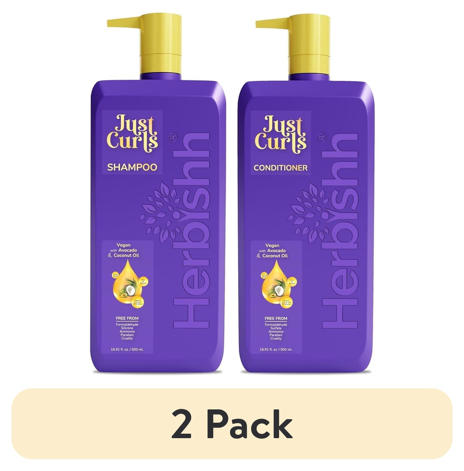 (2 pack) Herbishh Just Curls Coconut & Avocado Oil Infused Curly Hair Shampoo And Conditioner Set, Sulfate-free Vegan Kit For Curly Hair Care Women & Men Wavy, Curly Hair Products For Nourished Smooth Hair