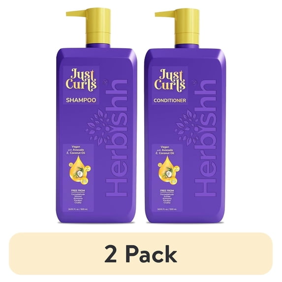 (2 pack) Herbishh Just Curls Coconut & Avocado Oil Infused Curly Hair Shampoo And Conditioner Set, Sulfate-free Vegan Kit For Curly Hair Care Women & Men Wavy, Curly Hair Products For Nourished Smooth Hair