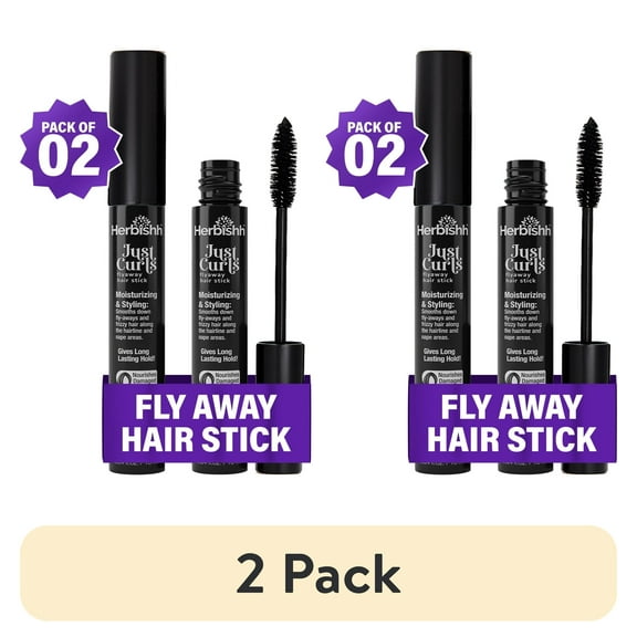 (2 pack) Herbishh Just Curls Flyaway Hair Stick 0.34 fl oz, Pack of 2, Quick Hair Finishing Stick for Frizz Control & Slick Back Look, Non-Greasy Smoothing Serum for Hairline & Nape