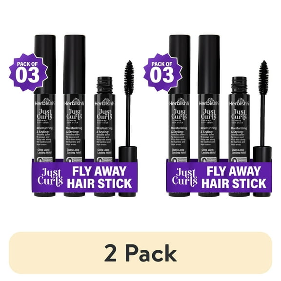 (2 pack) Herbishh Just Curls Flyaway Hair Stick 0.34 fl oz, Pack of 3, Quick Hair Finishing Stick for Frizz Control & Slick Back Look, Non-Greasy Smoothing Serum for Hairline & Nape