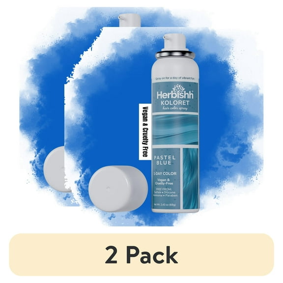 (2 pack) Herbishh Koloret Pastel Blue Hair Tint Spray (69g), Washable Temporary Color Mist for Light & Dark Strands, Quick-Dry, Non-Sticky, Travel-Friendly Root Touch Up for Women