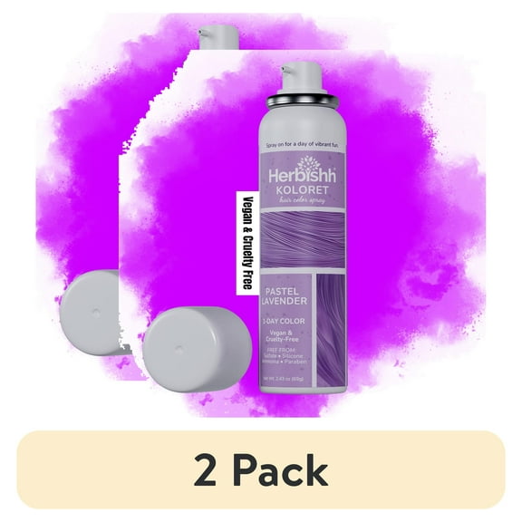(2 pack) Herbishh Koloret Pastel Lavender Hair Tint Spray (69g), Washable Temporary Dye Mist for Light & Dark Hair, Quick-Dry, Non-Sticky, Travel-Friendly Root Touch Up Spray for Women