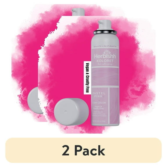 (2 pack) Herbishh Koloret Pastel Pink Hair Tint Spray (69g), Washable Temporary Color Mist for Light Hair, Quick-Dry, Non-Sticky Spray for Women, Travel-Friendly Root Touch Up