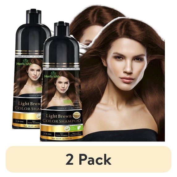 (2 pack) Herbishh Light Brown Hair Dye Shampoo 500ml, Long Lasting Color Shampoo for Grey Hair, 3-in-1 Natural Hair Dye, Ammonia-Free Formula, Hair Color for Women & Men,