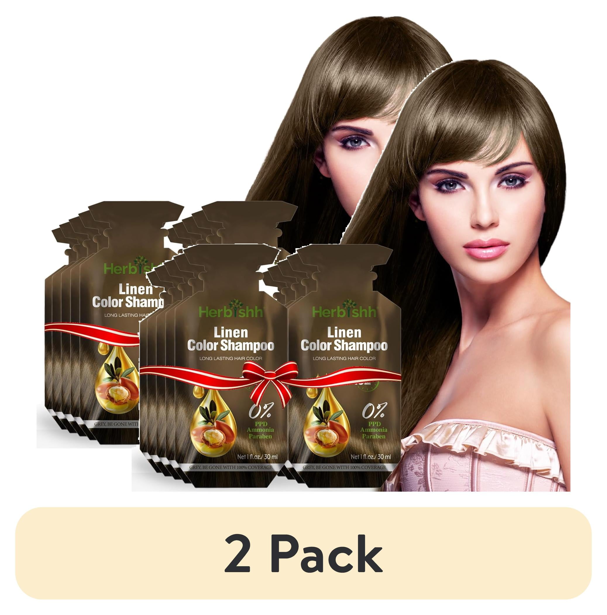 (2 pack) Herbishh Linen PPD-Free Shampoo for Gray Hair, Travel-friendly Hair Dye Shampoo 3 in 1, 100% Gray Coverage, Permanent Hair Color for Men & Women, Ammonia-free, 30 ml