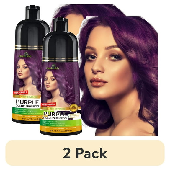 (2 pack) Herbishh Purple Color Shampoo for Gray Hair, Permanent, Men & Women (500 ml)