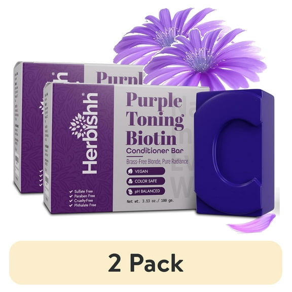 (2 pack) Herbishh Purple Toning Conditioner Bar for Blonde, Silver & Gray Hair, Neutralizes Brassiness, Adds Shine & Moisture, Biotin Conditioner Bar, Sulfate-Free, Eco-Friendly, Travel-Ready, 3.53 oz