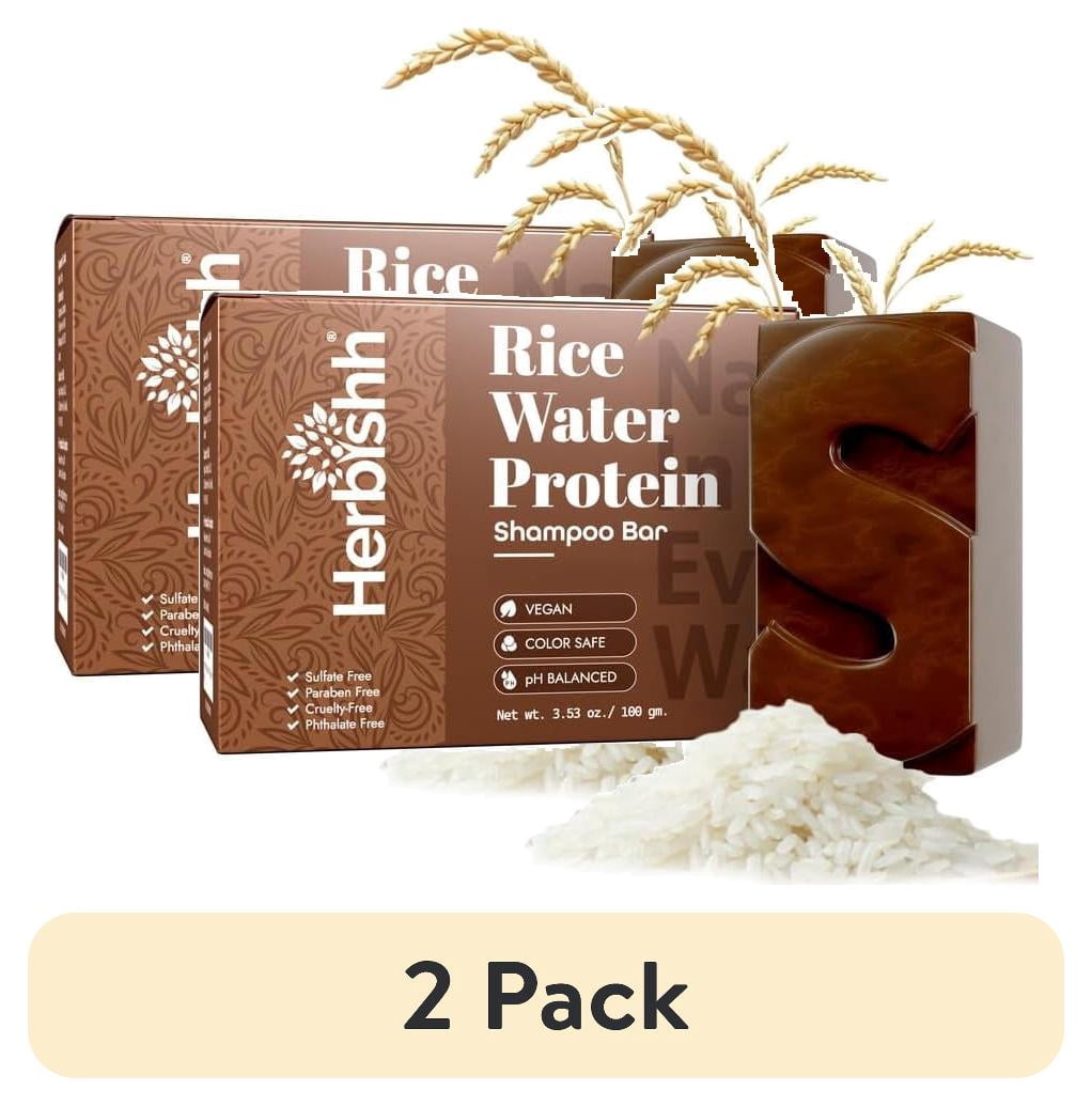 (2 pack) Herbishh Rice Water Shampoo Bar for Hair Growth – Strengthening & Nourishing, Solid Soap for Thinning Hair, Infused With Biotin, Ideal For All Hair Types, Paraben-Free & Sulfate-Free, 3.53 oz