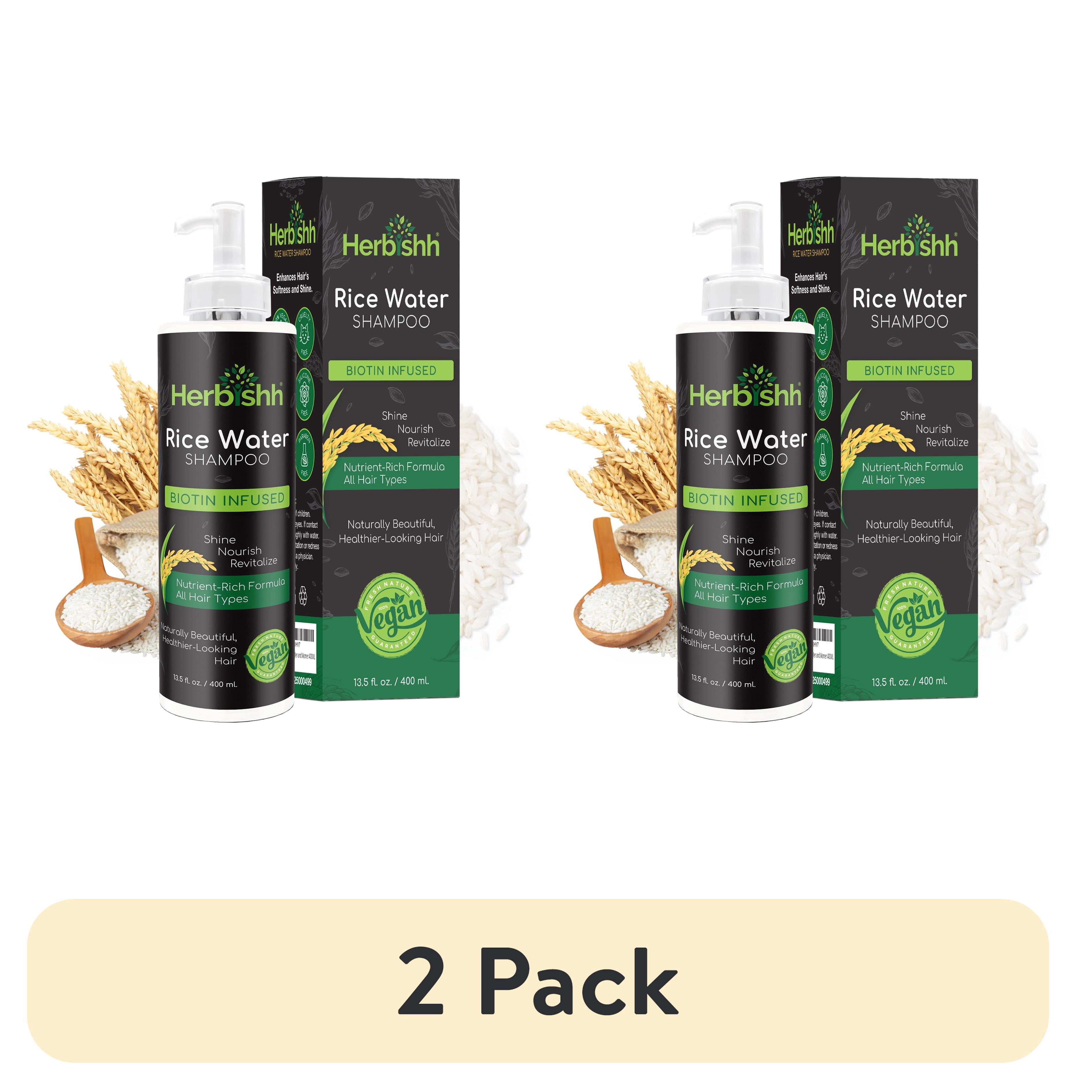(2 pack) Herbishh Rice Water Hair Growth Shampoo - 400ml with Power of Castor Oil, Argan & Coconut Oil & Biotin | All Hair Type | Hair regrowth for Thinning Hair, Moisturizing & Volumizing | Silicone Free