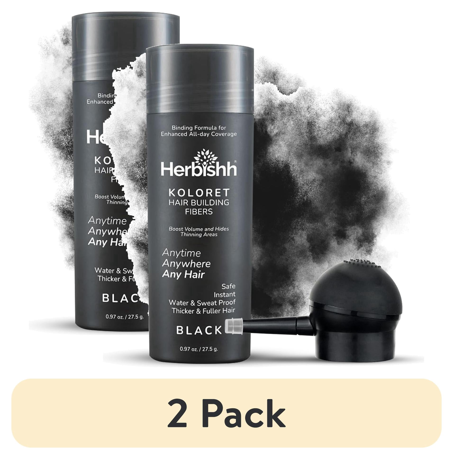 (2 pack) Herbishh Koloret Hair Building Fibers – Black Powder for Thinning Hair, Instant Bald Spot Cover Up & Scalp Concealer – Sweat-Proof & Water-Resistant Hair Thickening Fibers for Men & Women, 27.5g