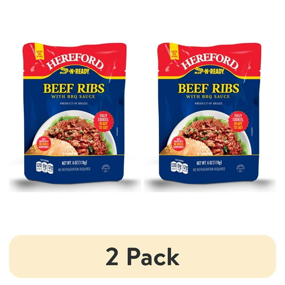 (2 pack) Hereford Beef Ribs with BBQ Sauce 6 oz Pouch