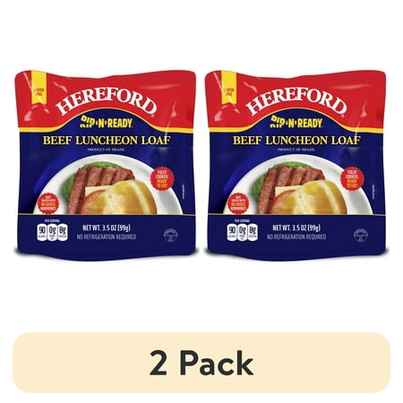 (2 pack) Hereford Fully Cooked Beef Luncheon Loaf, Shelf Stable Pouch, 3.5 oz Loaf