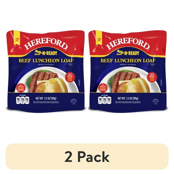 (2 pack) Hereford Fully Cooked Beef Luncheon Loaf, Shelf Stable Pouch, 3.5 oz Loaf
