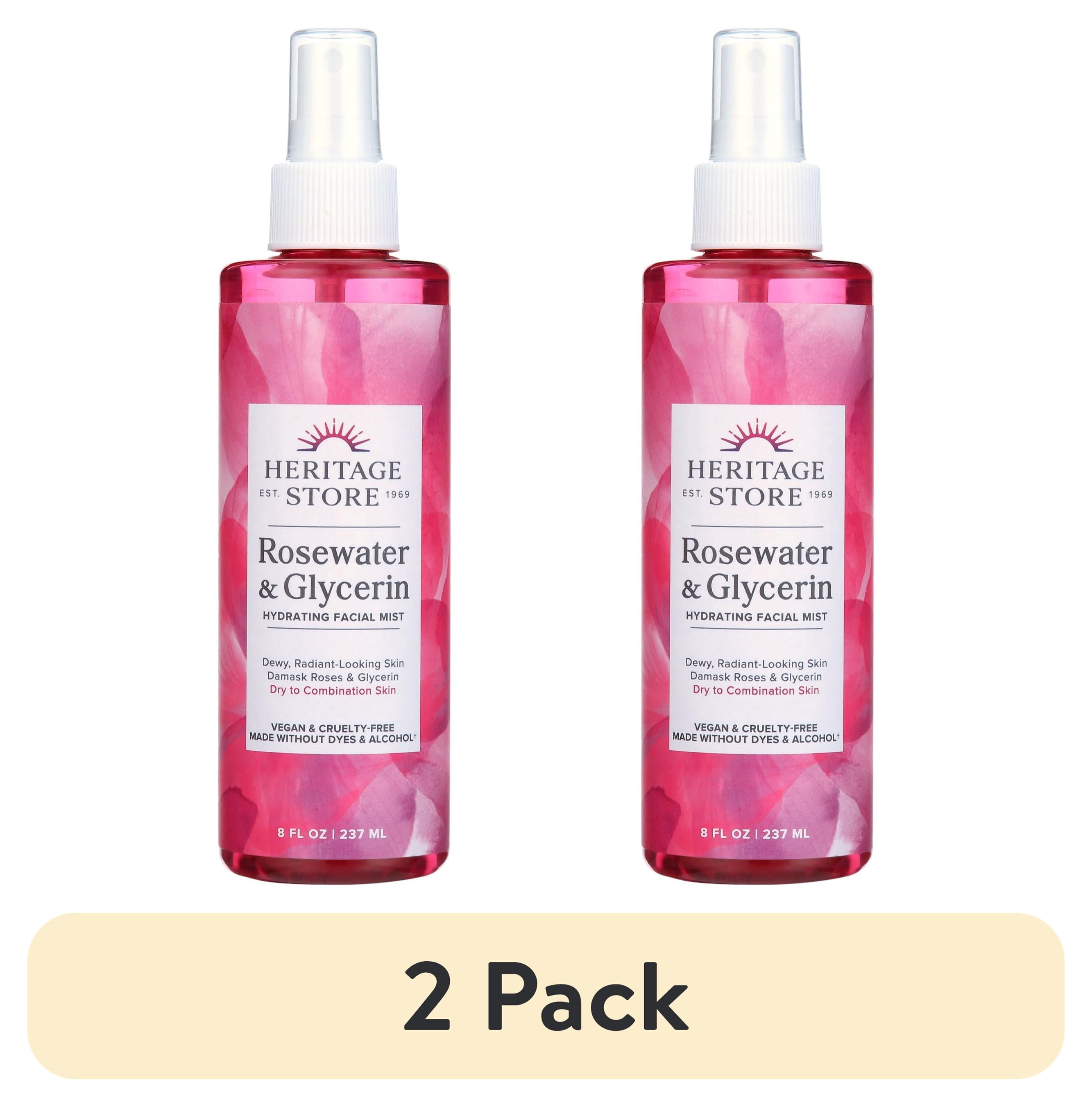 (2 pack) Heritage Store Rosewater & Glycerin Hydrating Facial Mist, for Dry Combination Skin Care, Rose Water Spray for Face with Vegetable Glycerine, Made Without Dyes or Alcohol, Vegan & Cruelty Free, 8oz