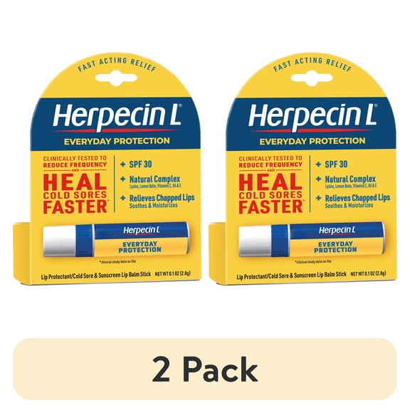 (2 pack) Herpecin L Lip Balm Cold Sore, Fever Blisters, Chapped Lip Relief SPF30, Lemon, & Lysine, 0.1oz