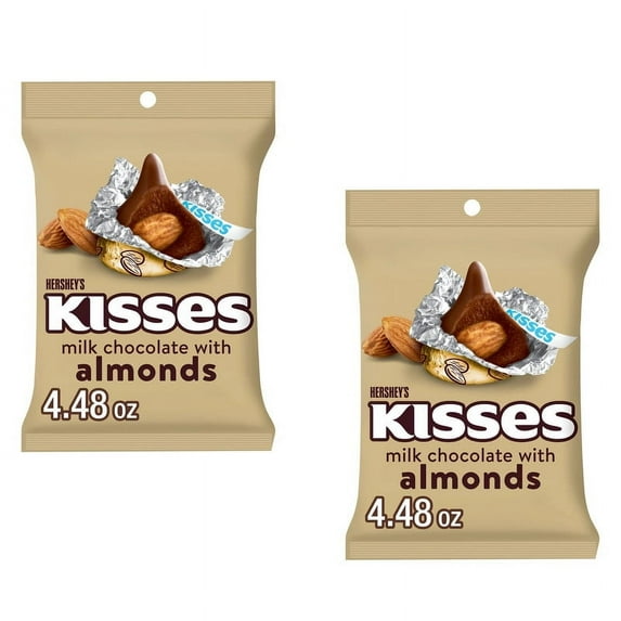 (2 pack) Hershey's, 4.48 oz, Kisses Milk Chocolate with Almonds Candy, Bag