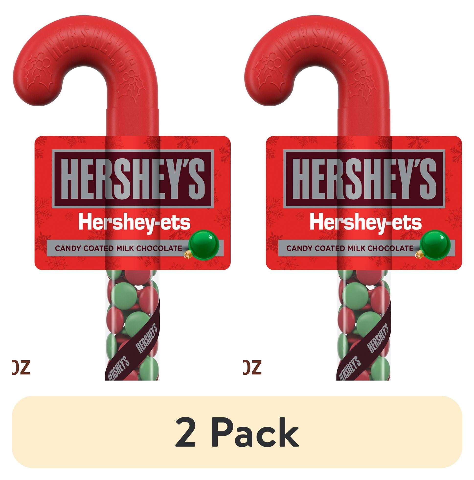 (2 pack) Hershey's Hershey-Ets Candy Coated Milk Chocolate Christmas Candy Stocking Stuffers, Plastic Cane 1.4 oz