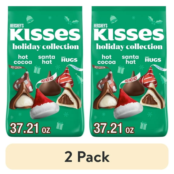 (2 pack) Hershey's Hugs and Kisses Assorted Flavored Christmas Candy, Variety Bag 37.21 oz