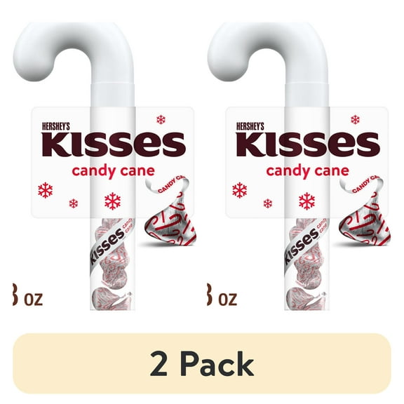 (2 pack) Hershey's Kisses Candy Cane Flavored Christmas Candy, Plastic Cane 2.08 oz
