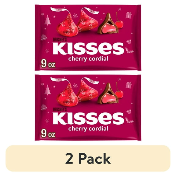 (2 pack) Hershey's Kisses Cherry Cordial Flavored Christmas Candy, Bag 9 oz