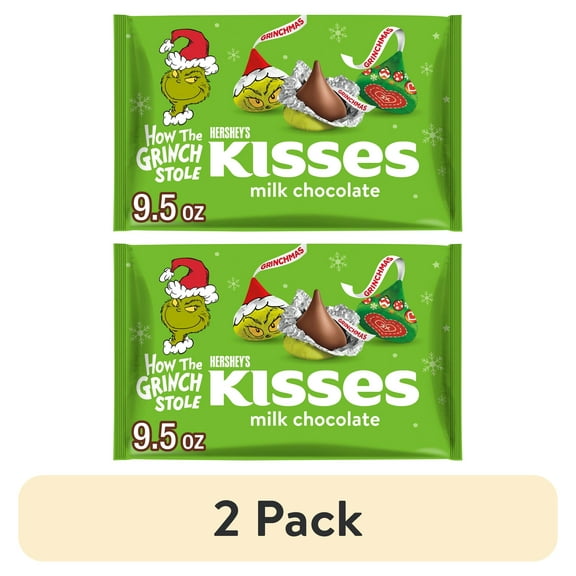 (2 pack) Hershey's Kisses Grinch Milk Chocolate Christmas Candy, Bag 9.5 oz