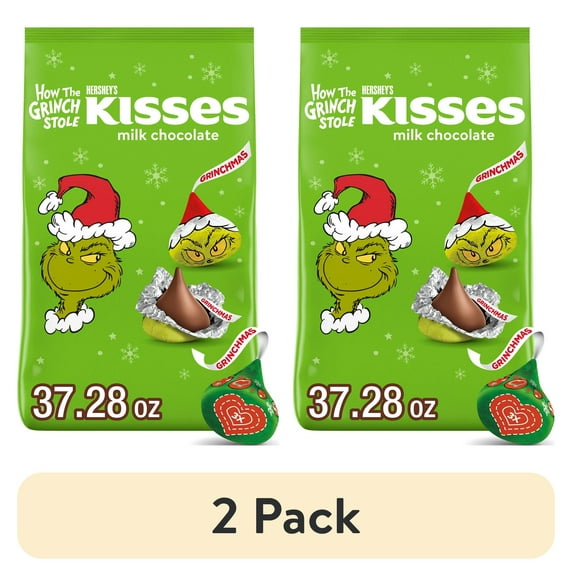 (2 pack) Hershey's Kisses Grinch Milk Chocolate Christmas Candy, Bulk Bag 37.28 oz