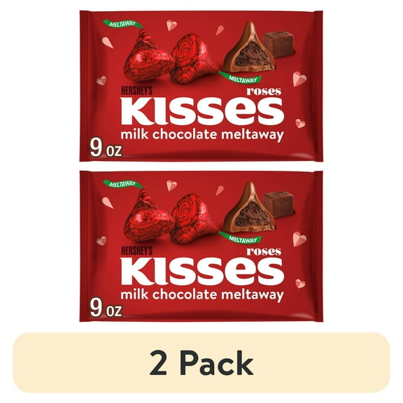 (2 pack) HERSHEY'S KISSES Milk Chocolate Meltaway, Valentine's Day Candy Bag, 9 oz