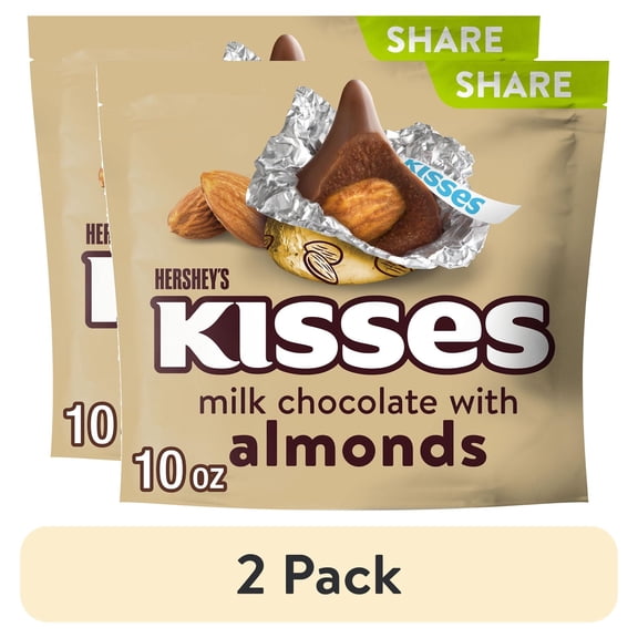 (2 pack) Hershey's Kisses Milk Chocolate with Almonds Candy, Share Pack 10 oz