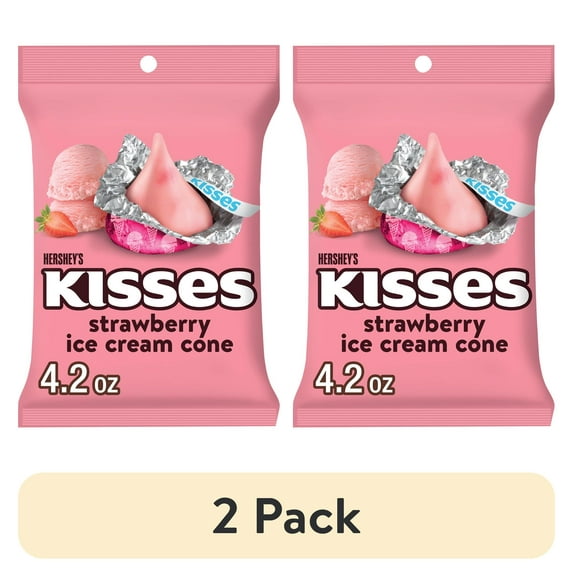(2 pack) Hershey's Kisses Strawberry Ice Cream Cone Flavored Candy, Bag 4.2 oz