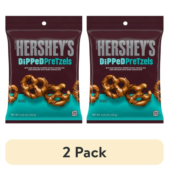 (2 pack) Hershey's Milk and Dark Chocolate Covered Dipped Pretzels, Bag 4.25 oz
