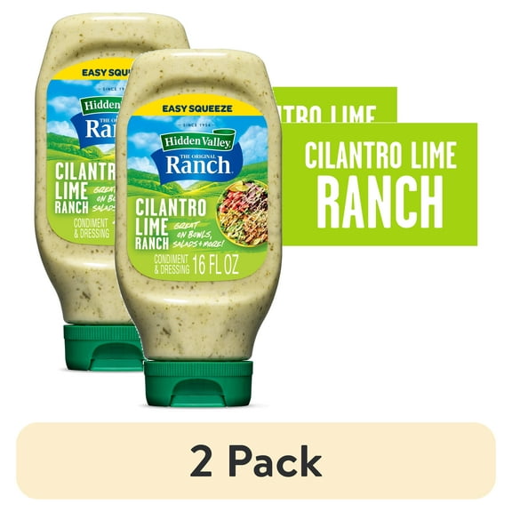 (2 pack) Hidden Valley Cilantro Lime Ranch Dressing, 16 fl oz Easy Squeeze Bottle