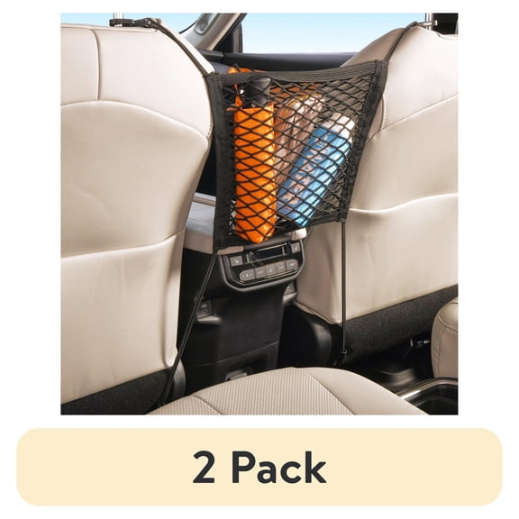 (2 pack) High Road Car Between Seat Organizer and Storage Net Pet Barrier with 2 Pockets