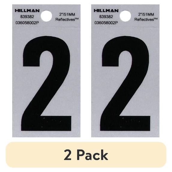 (2 pack) 5028553 2"" BLK/SLV #2 ADHV 1PC Hillman 2 in. Reflective Black Mylar Self-Adhesive Number 2 1 pc