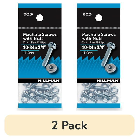 (2 pack) Hillman Machine Screws, #10 x 3/4", Steel, Zinc, Interior, Phillips, Silver, 10 sets