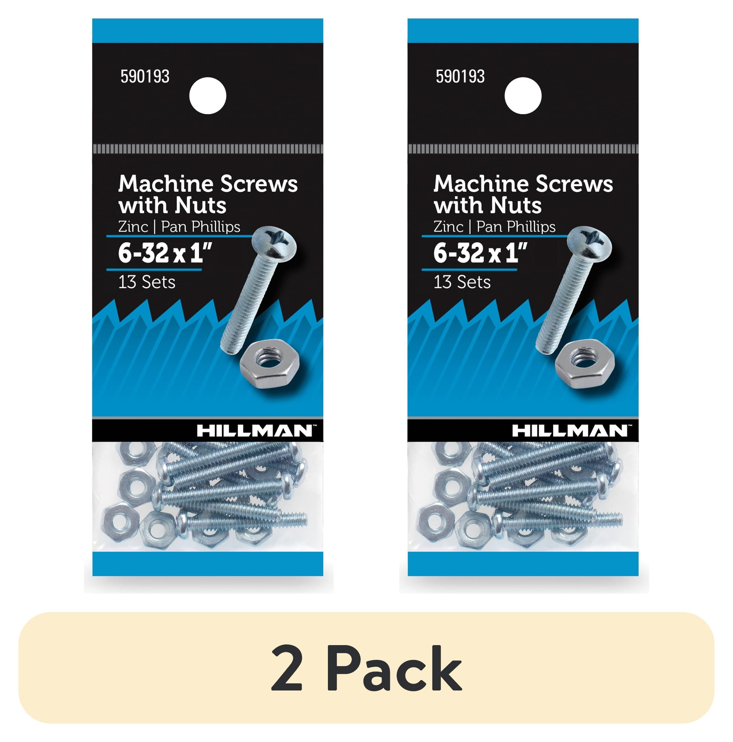 (2 pack) Hillman Machine Screws,6-32 X 1", Steel, Zinc, Interior, Phillips, Silver, 13 sets