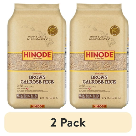 (2 pack) Hinode Extra Fancy Brown Calrose Rice, 10 lb Bag – Gluten-Free Whole Grain Pantry Staple