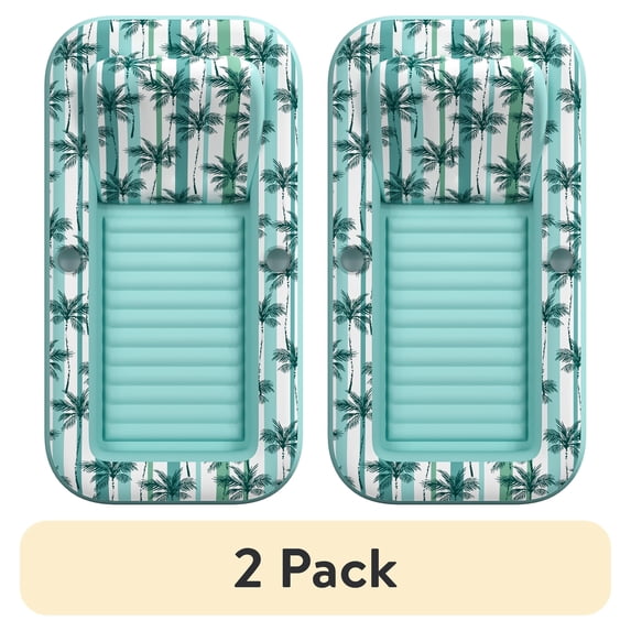 (2 pack) Hobie Inflatable Palm Sun Soaking Lounger with Backrest, Ages 8 & up, Unisex