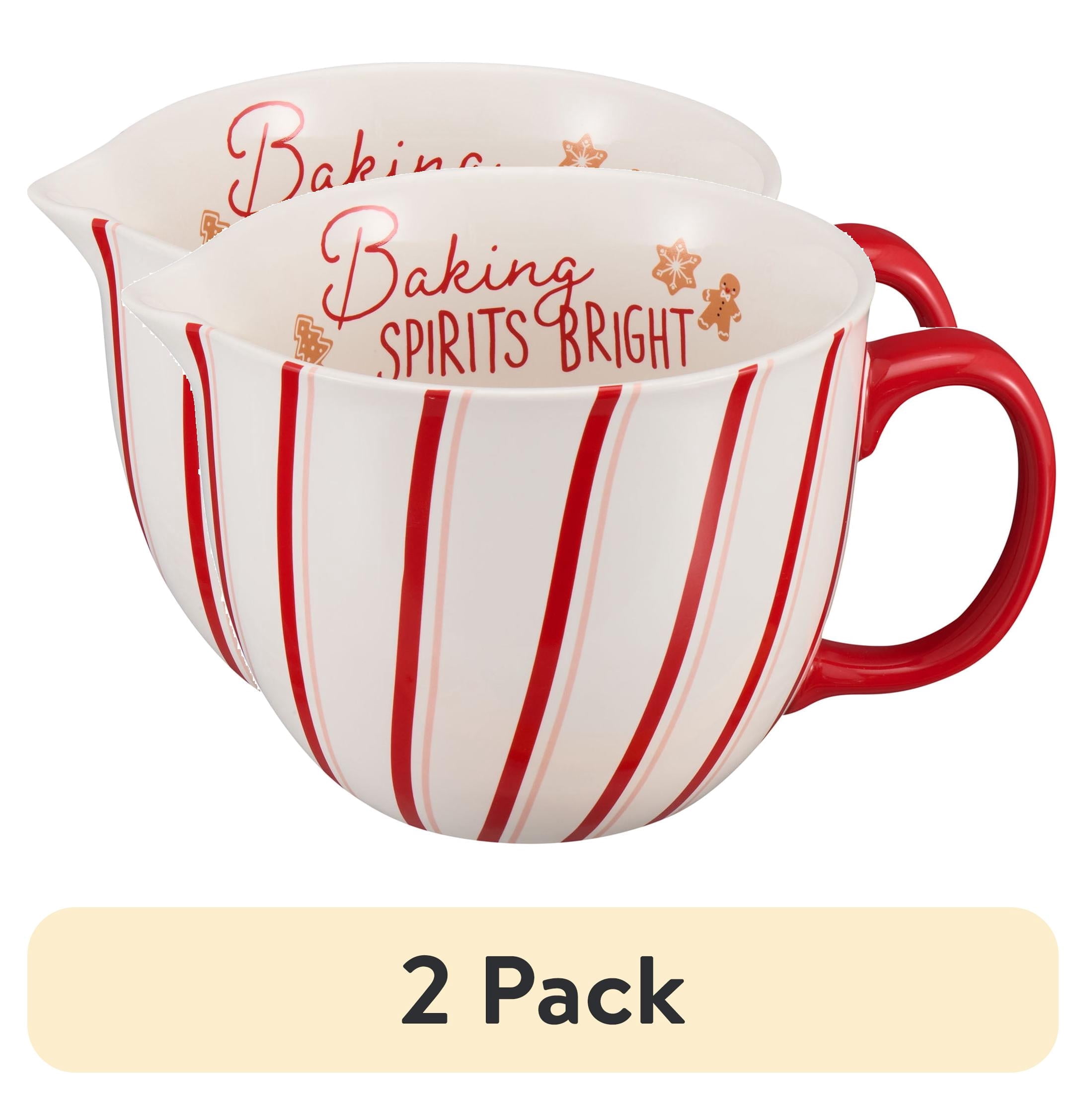 (2 pack) Holiday Time 2-Piece Stripes & Gingerbread Glazed Stoneware Batter Bowl & Spatula Set, Multicolor