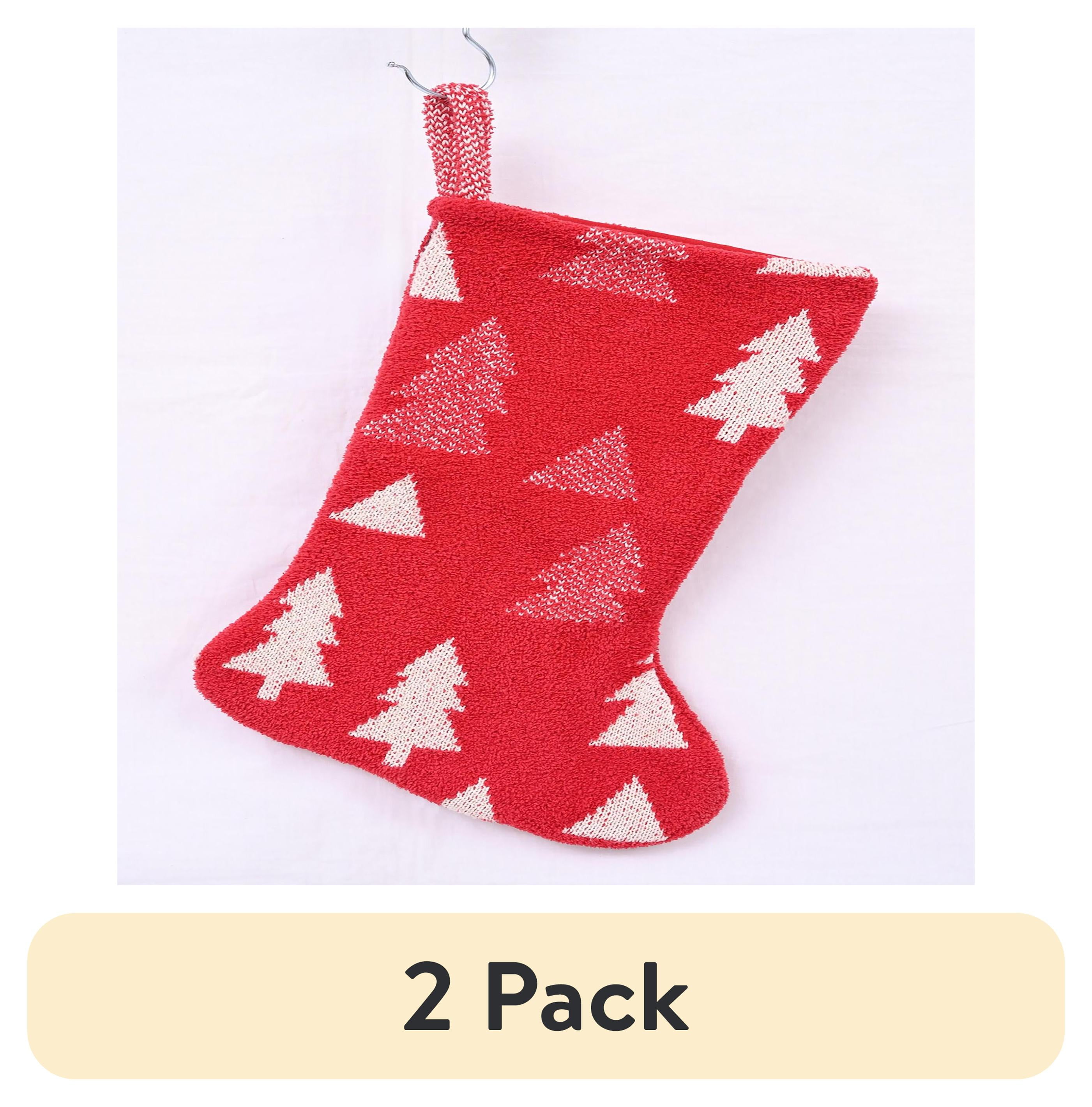 (2 pack) Holiday Time 7.5"X21" Tree Fuzzy Red Christmas Stocking