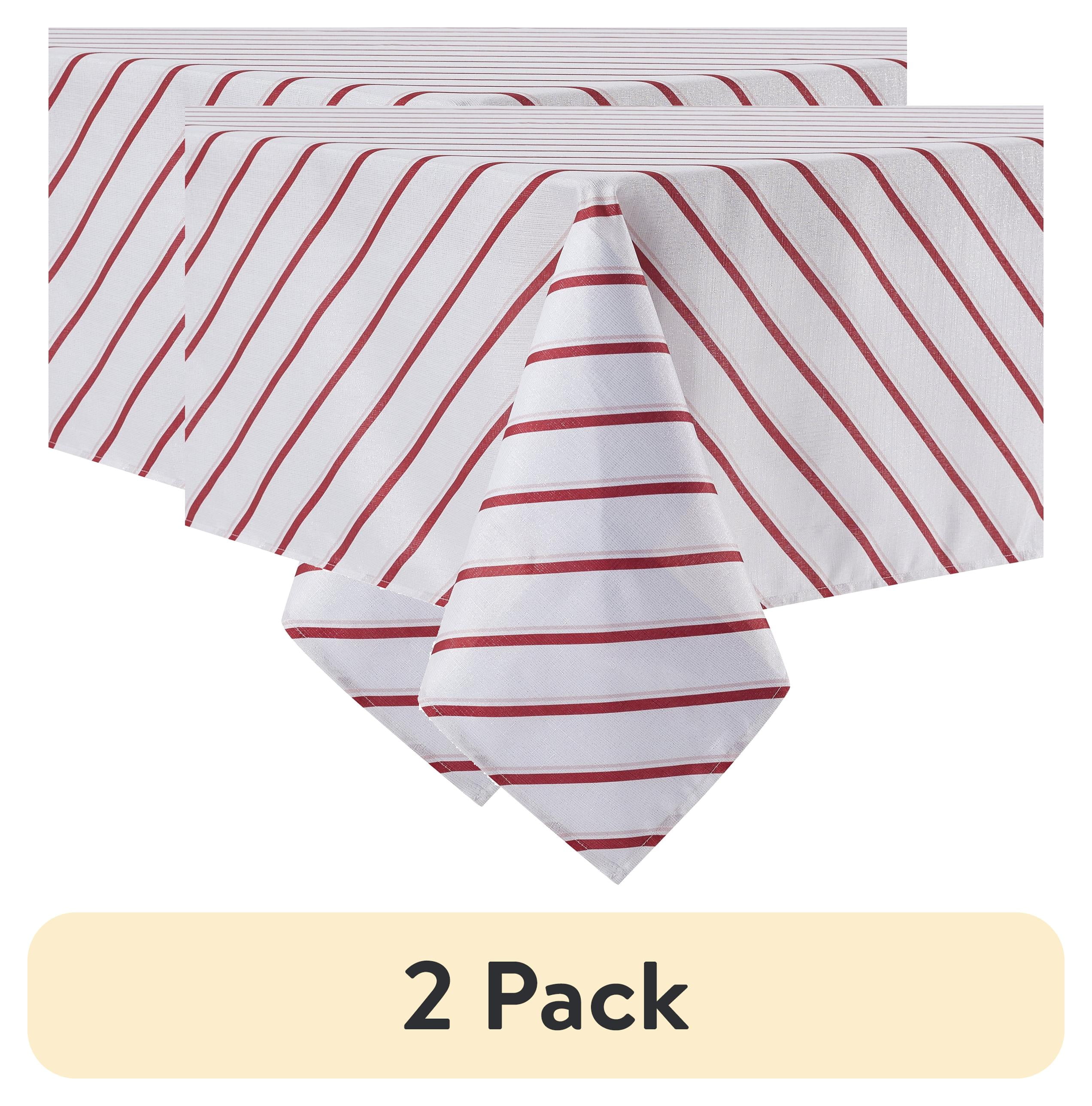 (2 pack) Holiday Time Christmas Candy Cane Stripe Fabric Tablecloth, Festive Xmas Décor 60" x 84"