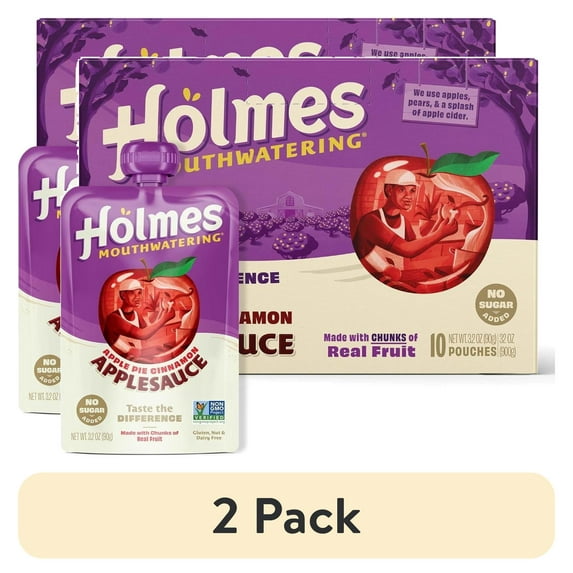 (2 pack) Holmes Made Foods Organic Applesauce Pouches with Real Chunks, 10 Pack, 3.2 oz