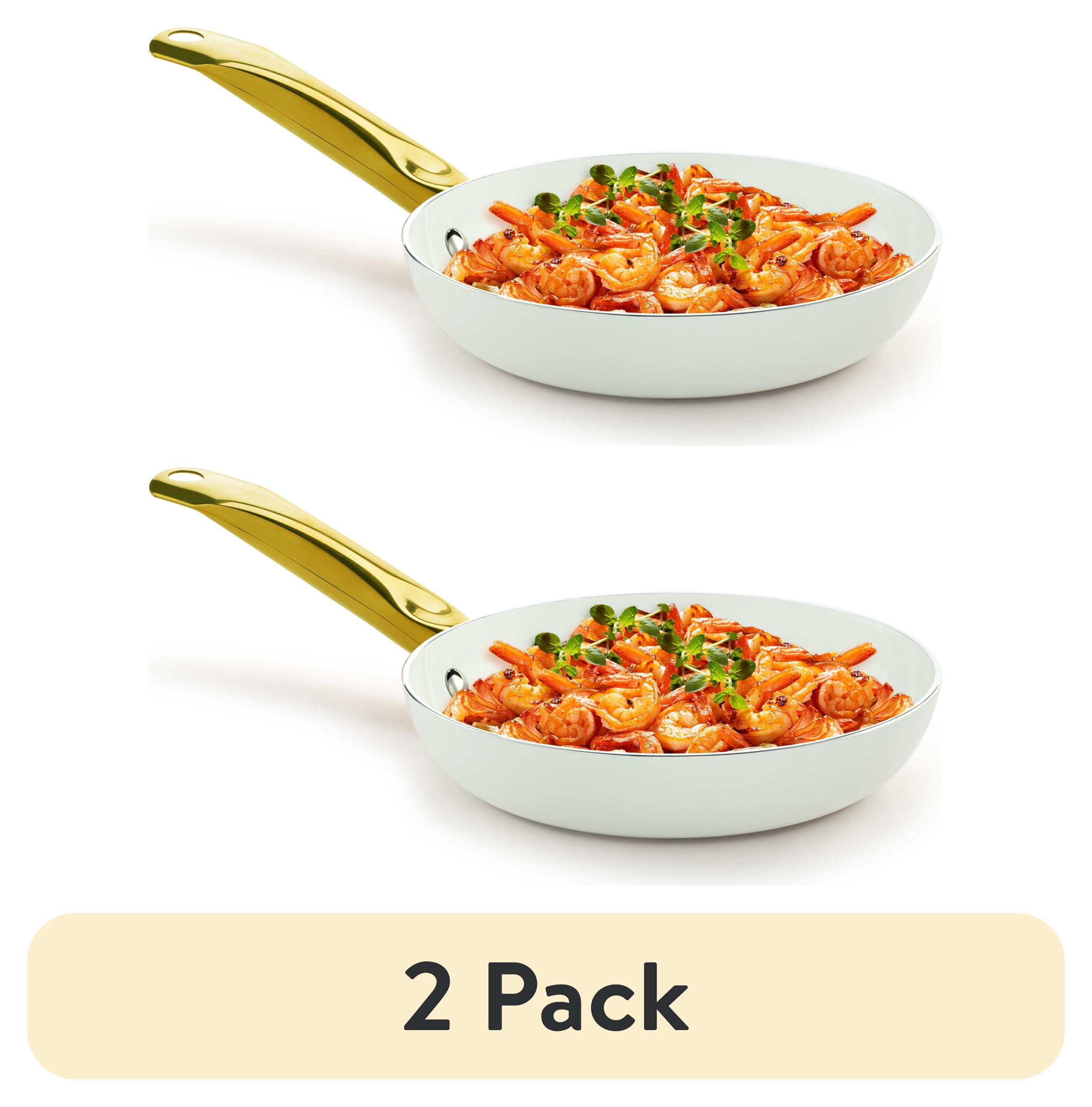 (2 pack) Holstein Housewares 10-Inch Ceramic Nonstick Frying Pan Skillet, PFAS-Free, Dishwasher Safe, White Color with Golden Handle