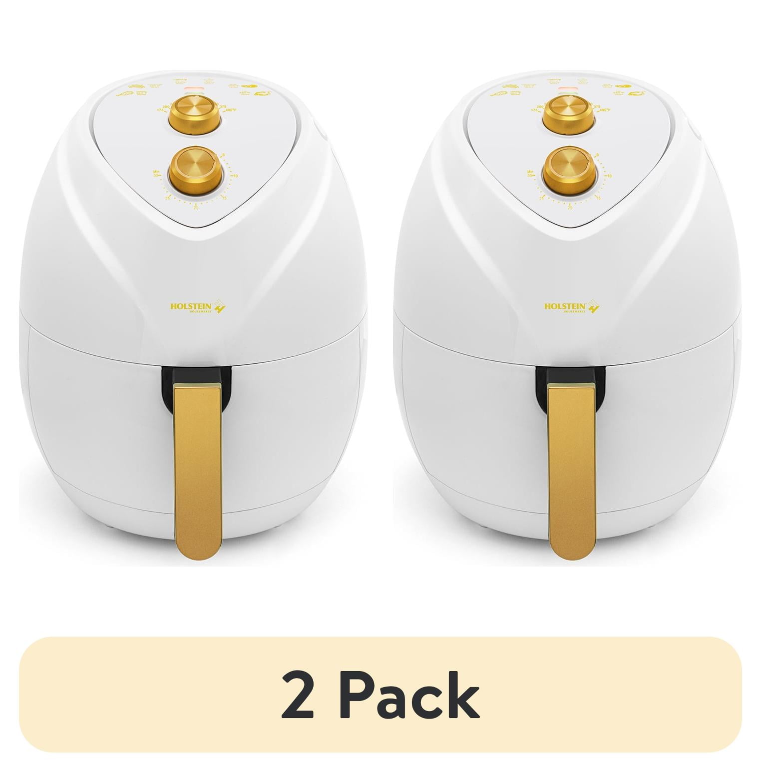 (2 pack) Holstein Housewares 4.8QT Air Fryer - Convenient and User Friendly with Optimal Cooking Functions to Fry, Bake, Grill and Roast, White and Gold