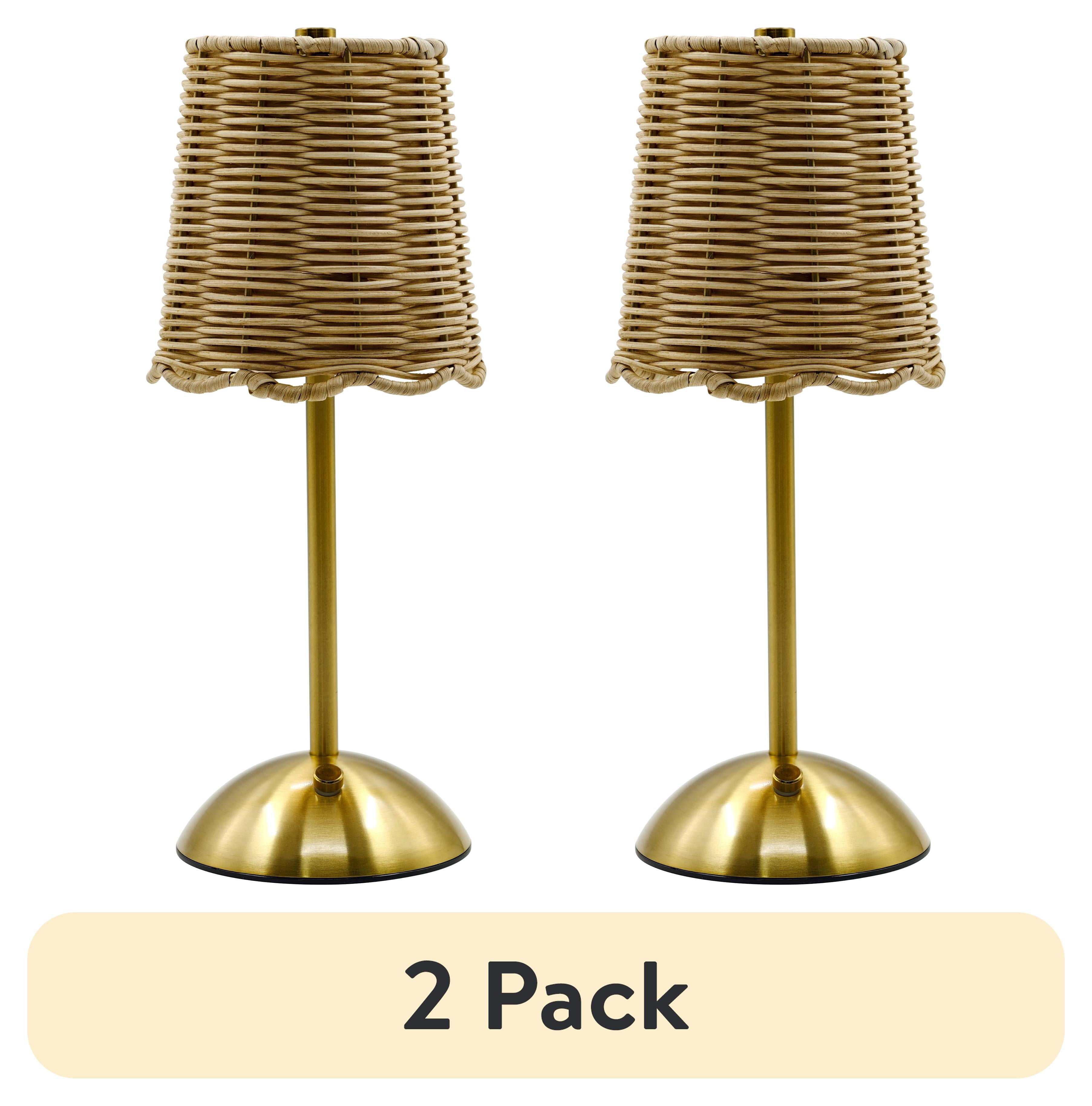 (2 pack) Home Decor Collection Sterling & Noble Home Cordless Indoor Rattan and Gold Colored Table Lamp with Touch Switch/Dimmer